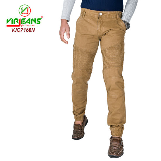 Picture of Virjeans Stretchable Biker Design Cotton Joggers - Brown