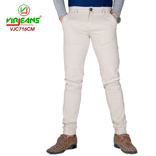Picture of Virjeans Stretchable Biker Design Cotton Joggers - Cream