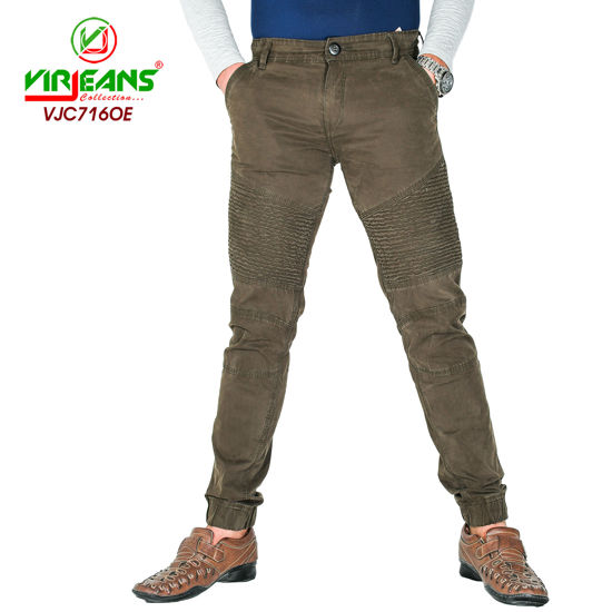 Picture of Virjeans Stretchable Biker Design Cotton Joggers - Olive