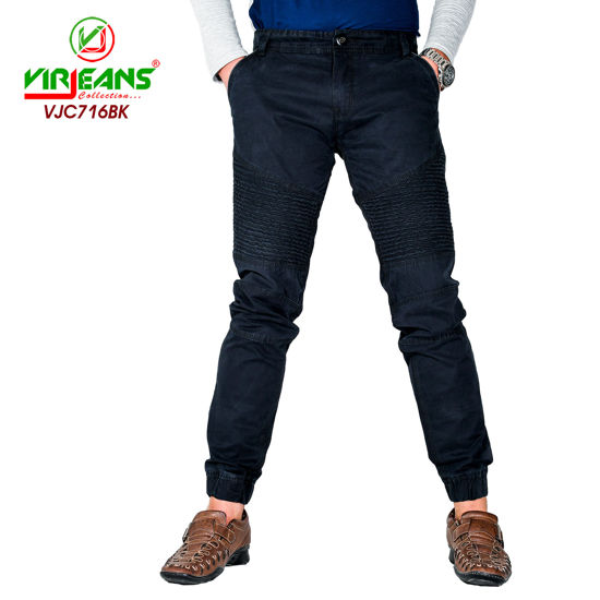 Picture of Virjeans Stretchable Biker Design Cotton Joggers - Black