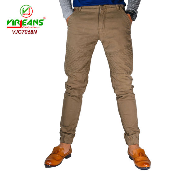 Picture of Virjeans Stretchy Ripped Design Biker Cotton Joggers - Brown