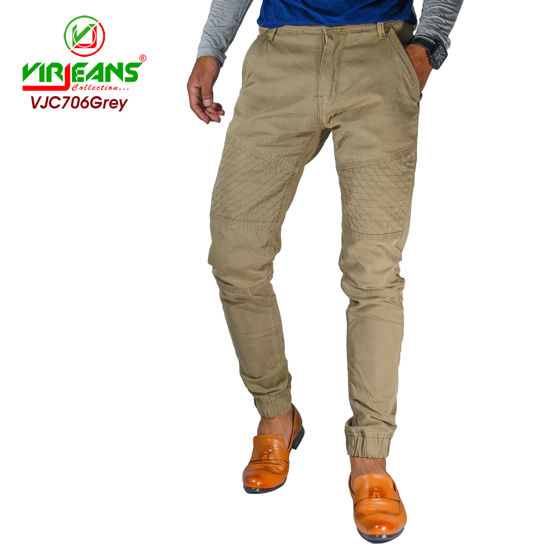 Picture of Virjeans Stretchy Ripped Design Biker Cotton Joggers - Grey