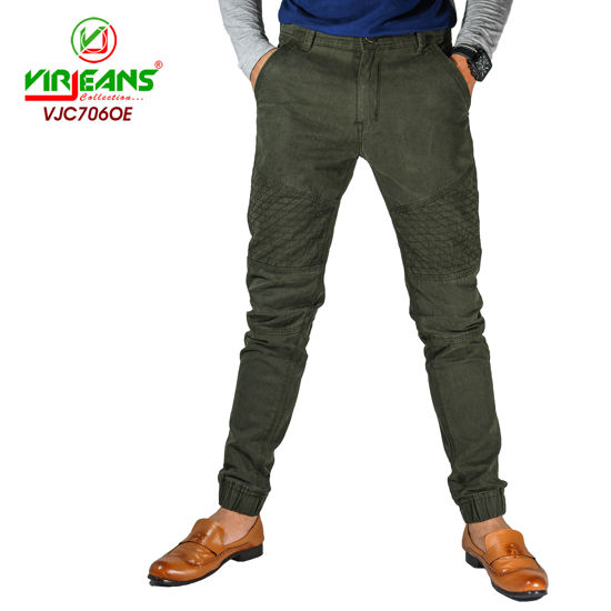 Picture of Virjeans Stretchy Ripped Design Biker Cotton Joggers - Olive