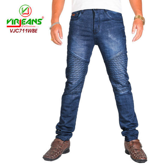 Picture of Virjeans Stretchy Ripped Design Biker Denim / Jeans Pant - Washed Blue