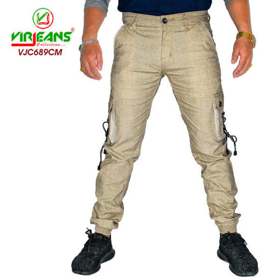 Picture of Virjeans - Linen Box (Cargo) Joggers for Men - VJC 689 - Cream