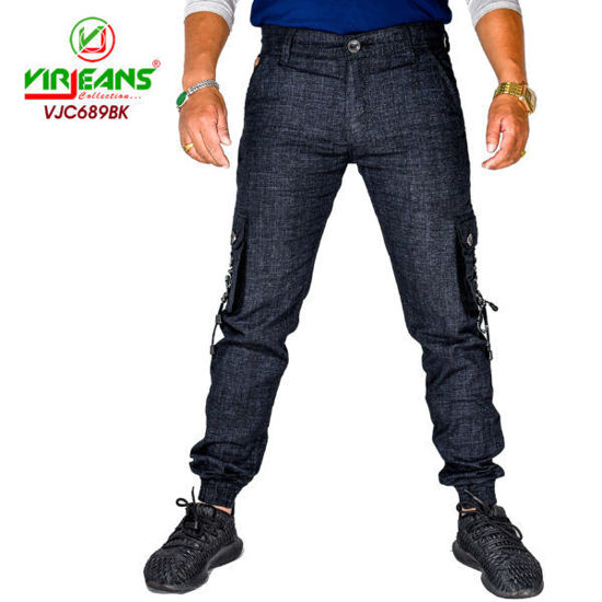 Picture of Virjeans - Linen Box (Cargo) Joggers for Men - VJC 689 - Black