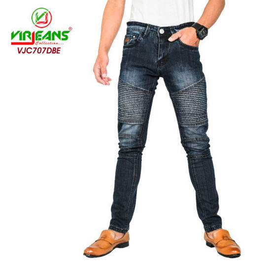 Picture of Virjeans - Stretchy Ripped Design Biker Denim Pant - VJC 707 - Dark Blue
