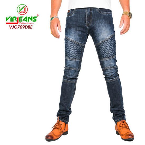 Picture of Virjeans - Stretchy Ripped Design Biker Denim / Jeans Pant - VJC 709 - Dark Blue