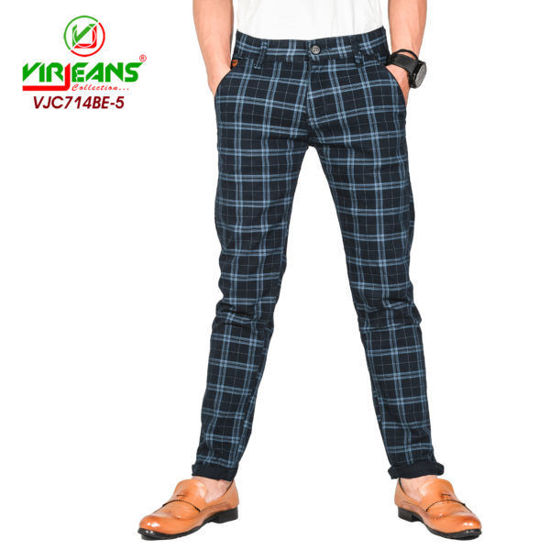Picture of Virjeans Stretchable Cotton Check Blue Chinos Pant for Men - VJC 714