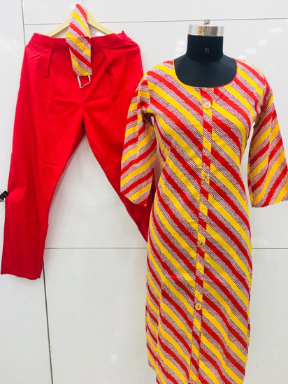 Picture of Junjely Yellow and Red mix Kurta -