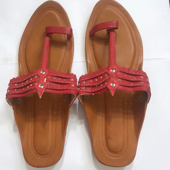 Picture of Red Leather Kolapuri Comfy Slippers