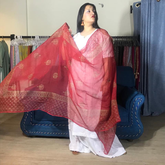Red Block Print Kurti