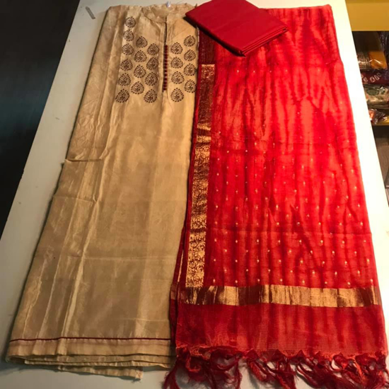 Mirror Embroidered  Banaarasi Kurti Set