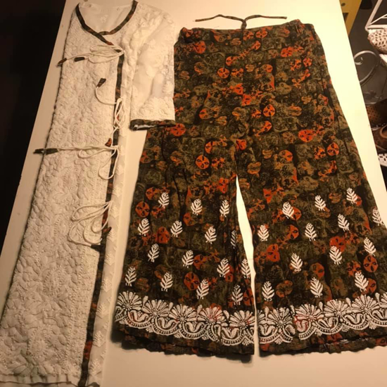 Lucknawi Chikenkari Kurti Bottom Set