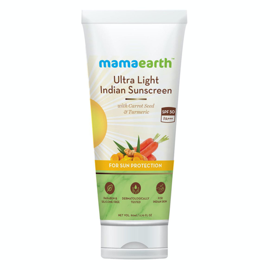 Picture of Mamaearth Ultra Light Indian Sunscreen with Carrot Seed, Turmeric & SPF 50 PA+++ - 80ml
